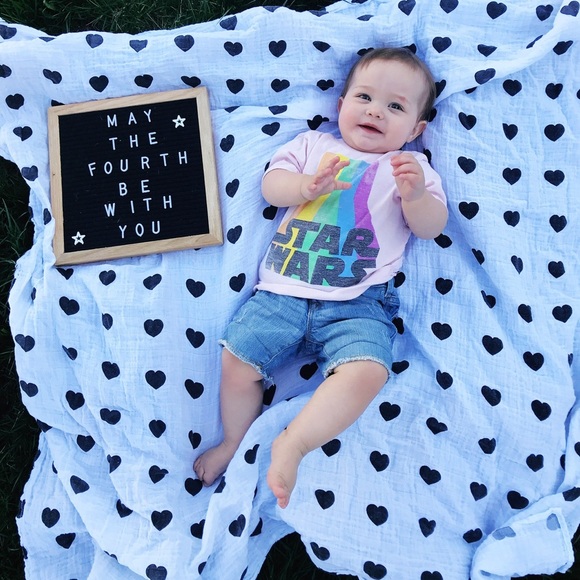 Swaddle Muslin Blanket Black White Heart Milk Modern Burlap